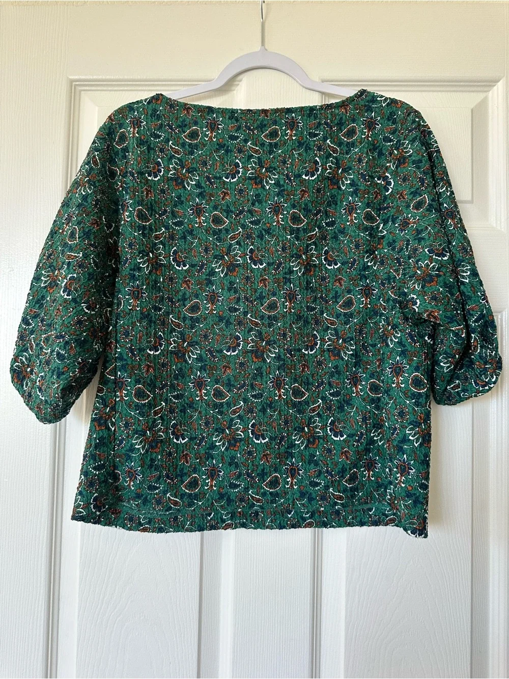 Loft Floral Paisley Crinkle Textured Half Puff Sleeve Blouse Top Size MP